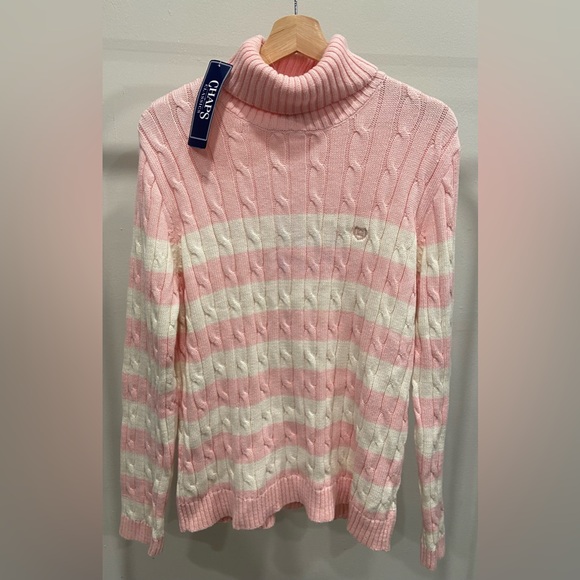Chaps Classics Pink & White Striped Cable Knit Turtleneck Sweater Women’s XL NWT - Picture 1 of 4